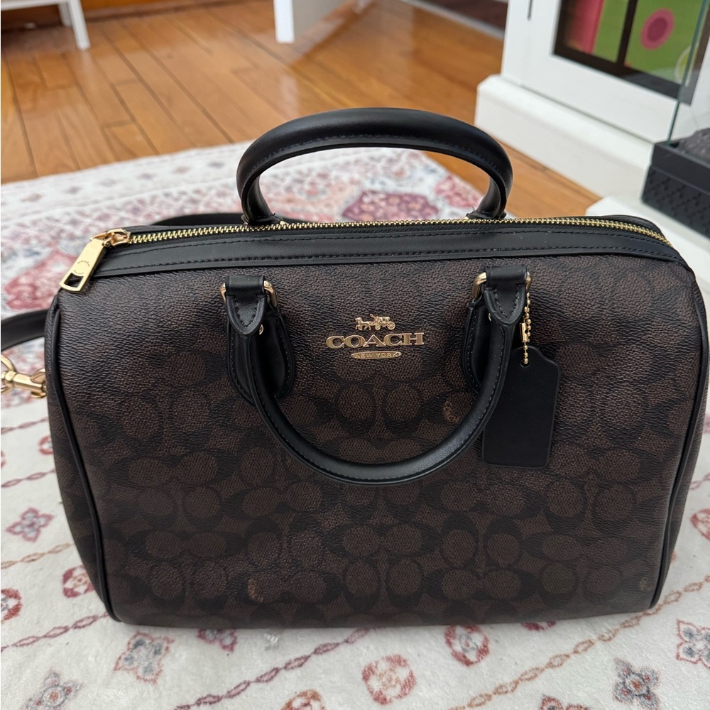 Coach Large Rowan Brown and Black Signature Handbag